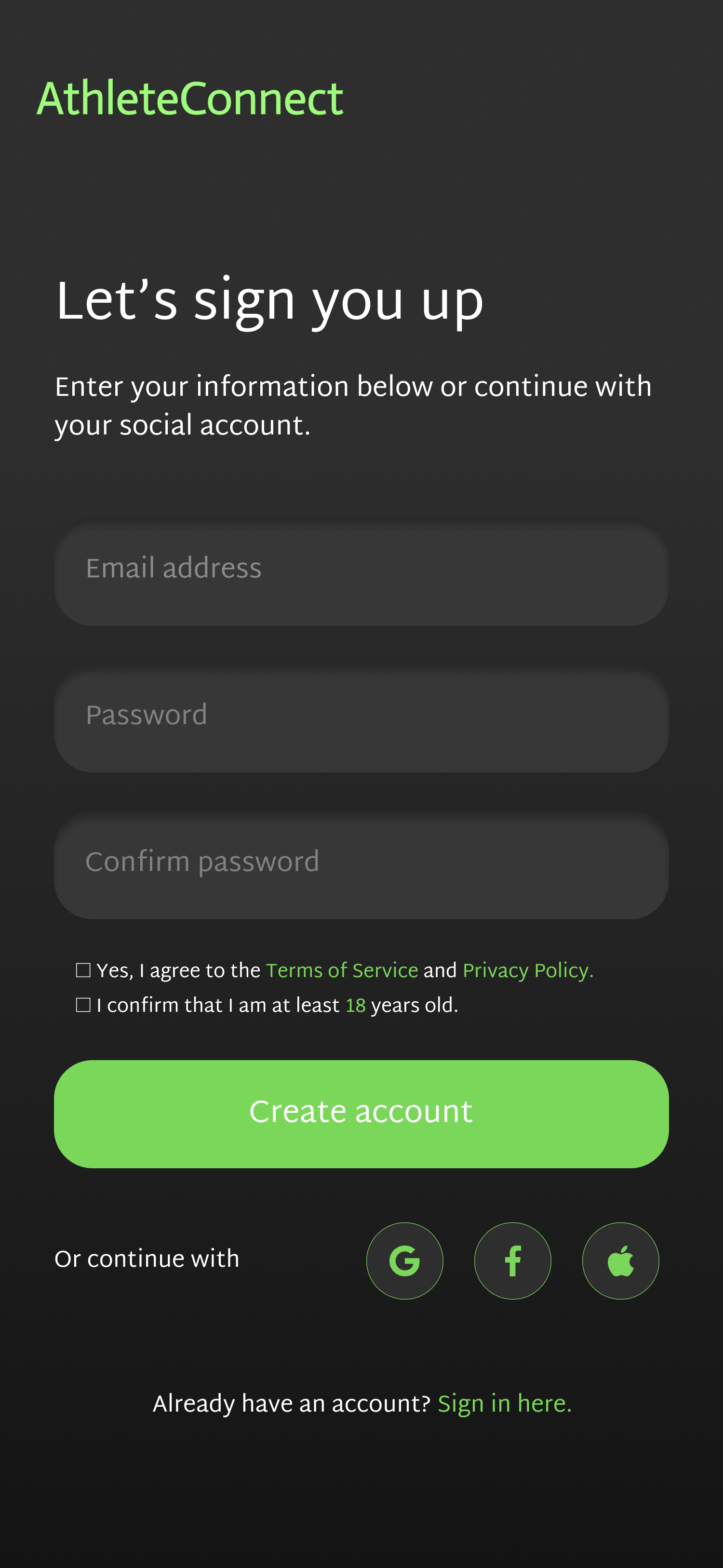Sign Up Screen